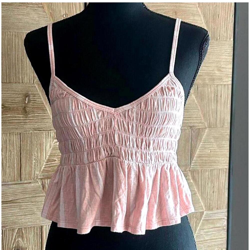 SO Tank Top Size XS Pink Smocked Peplum Hem Summer